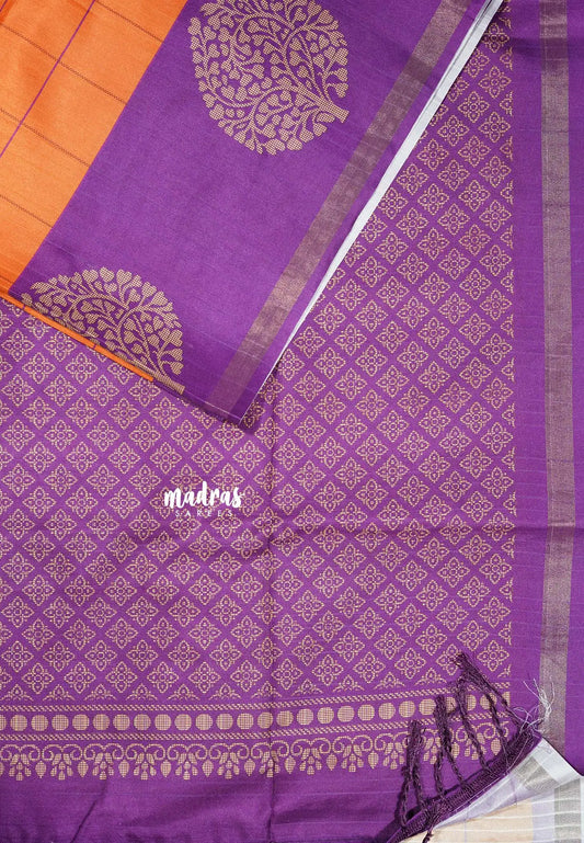 Orange with Purple - Yamini Paper silk with traditional border
