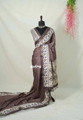 Muted Brown - Yamini Paper Silk Checks in Body with Printed Patola Border - Perfect Office Wear | Casual Wear