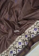 Muted Brown - Yamini Paper Silk Checks in Body with Printed Patola Border - Perfect Office Wear | Casual Wear