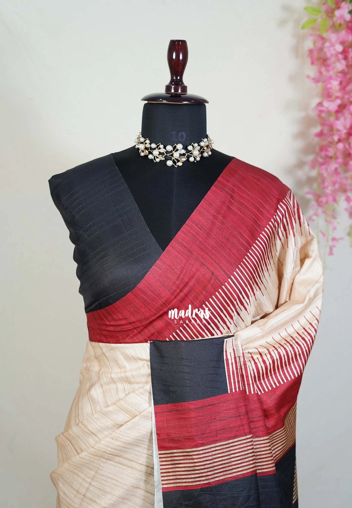 Powder Beige - Yamini Paper Silk with Ganga Jamuna Prints Border  - Perfect Office Wear | Casual Wear