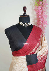Powder Beige - Yamini Paper Silk with Ganga Jamuna Prints Border  - Perfect Office Wear | Casual Wear
