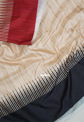 Powder Beige - Yamini Paper Silk with Ganga Jamuna Prints Border  - Perfect Office Wear | Casual Wear