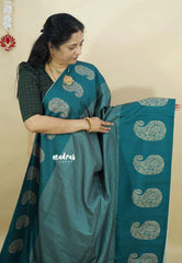 Teal Green- Yamini paper silk mango border and sirukattam body