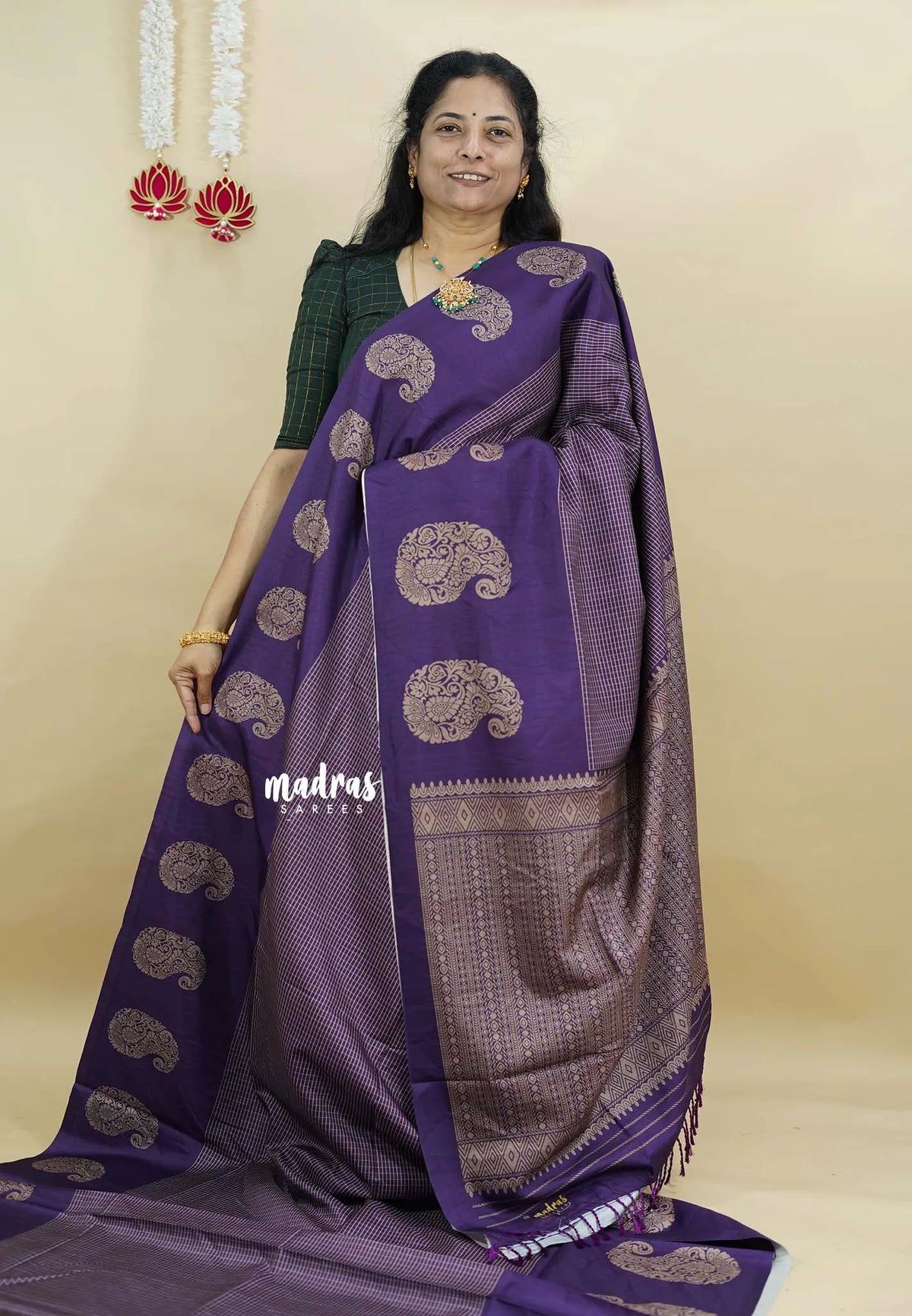 Purple - Yamini paper silk mango border and sirukattam body