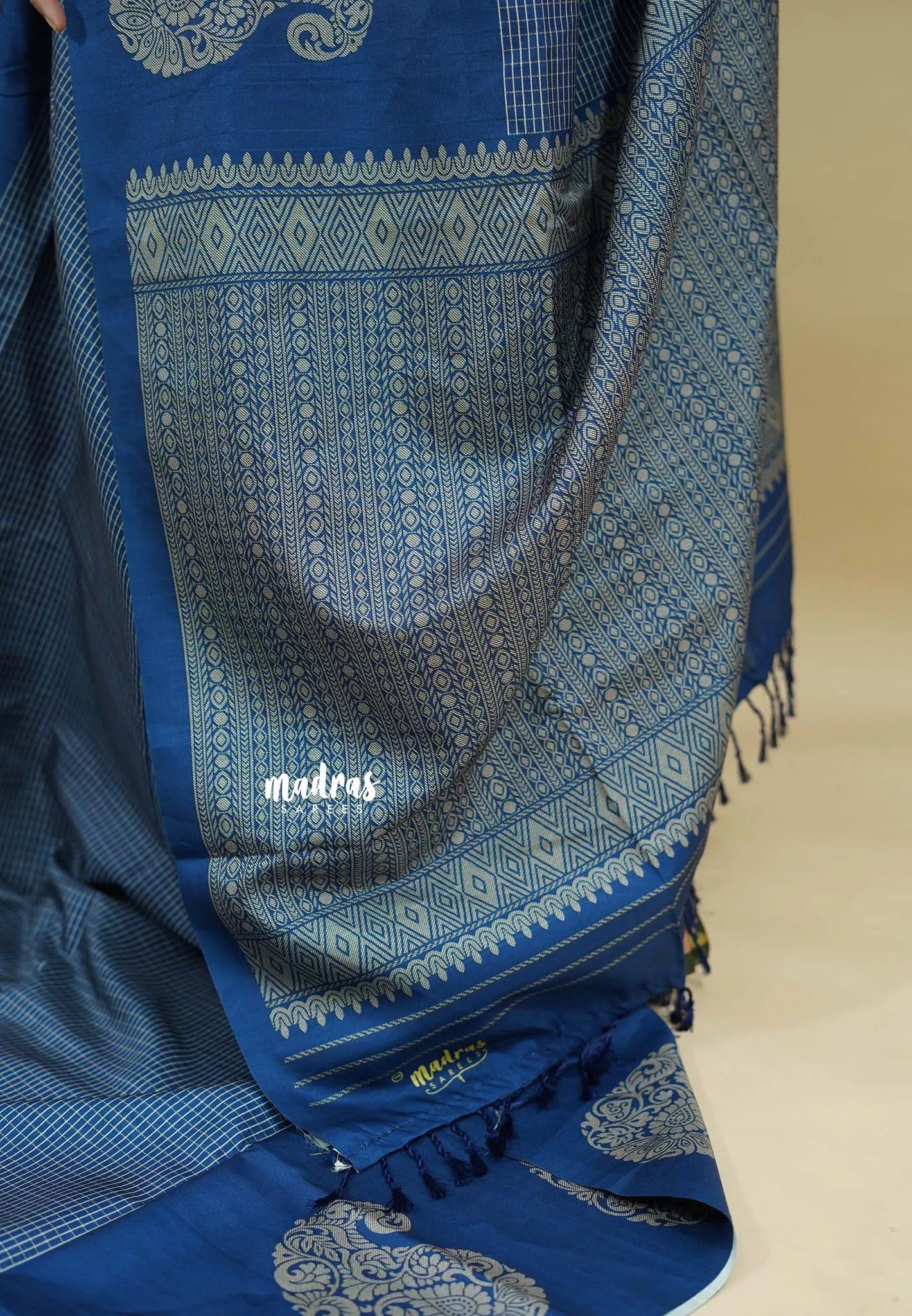 Peacock  Blue - Yamini paper silk mango border and sirukattam body