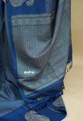 Peacock  Blue - Yamini paper silk mango border and sirukattam body