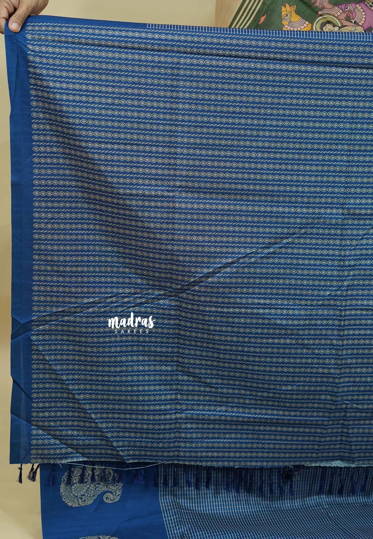 Peacock  Blue - Yamini paper silk mango border and sirukattam body