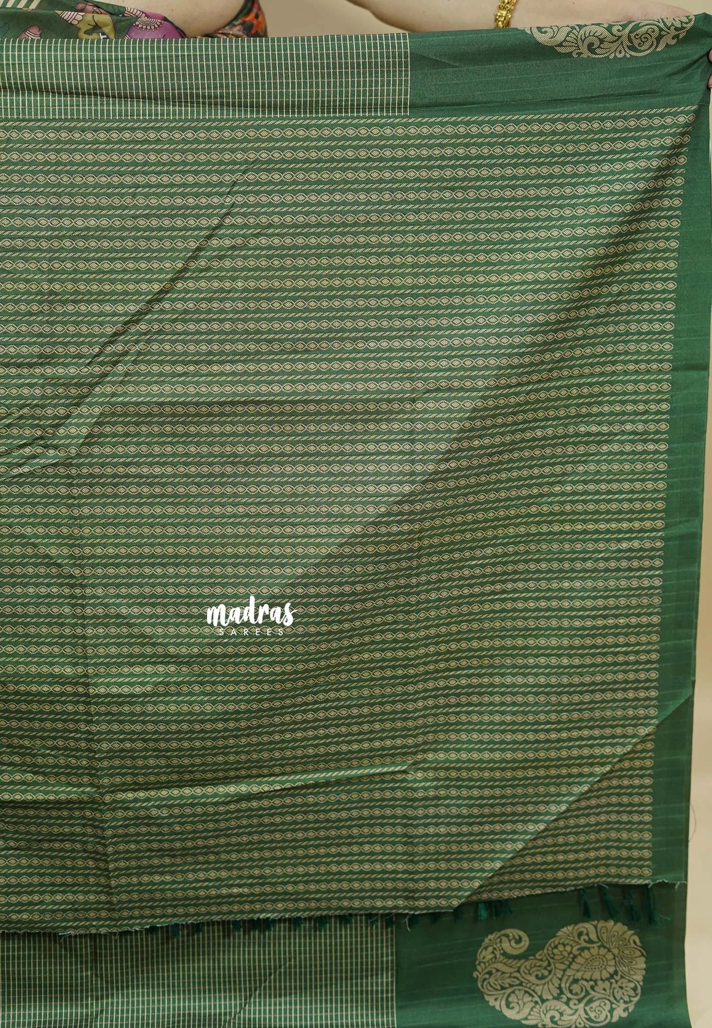 Forest Green - Yamini paper silk mango border and sirukattam body