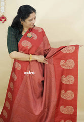 Brick Red - Yamini paper silk mango border and sirukattam body