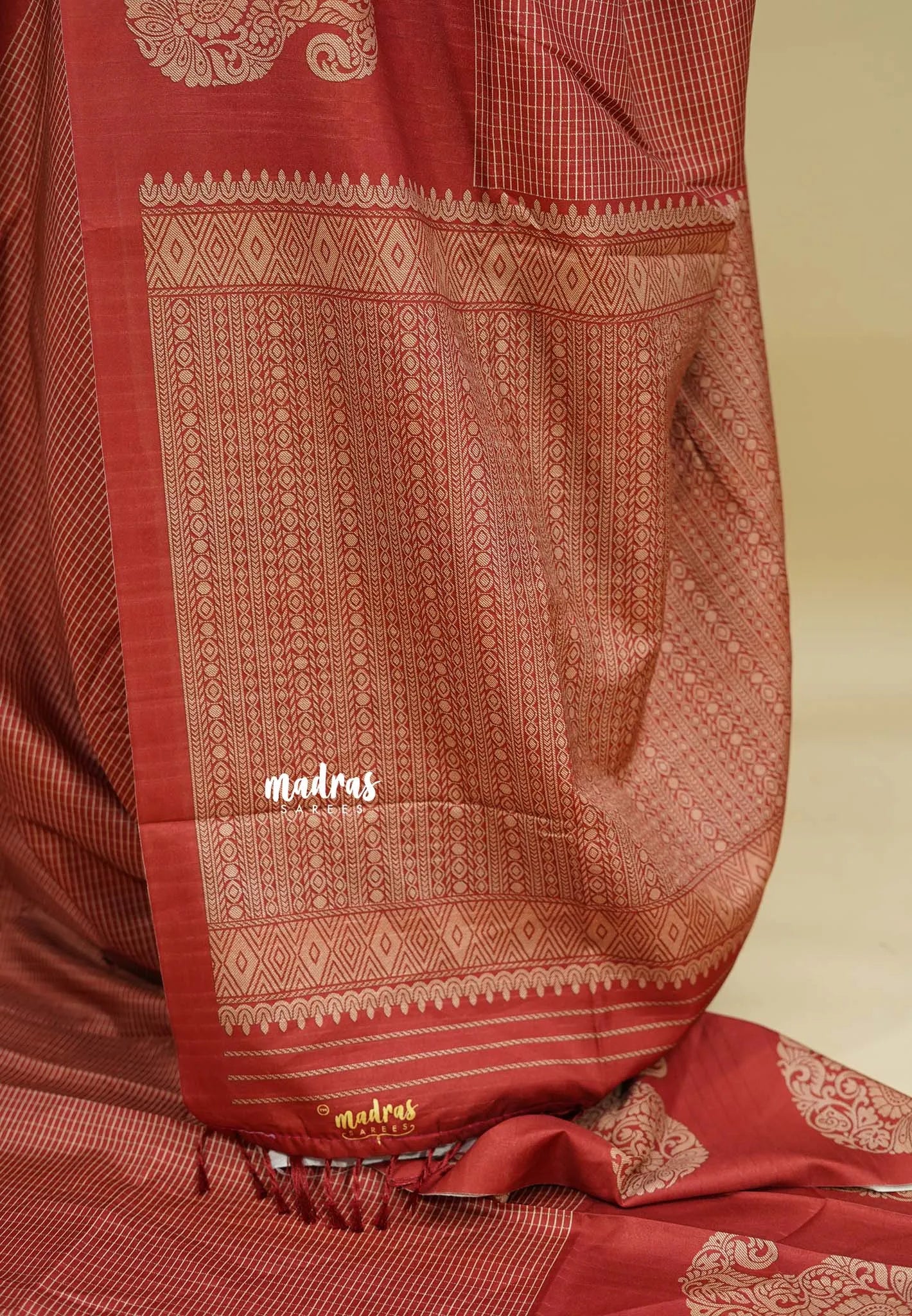 Brick Red - Yamini paper silk mango border and sirukattam body