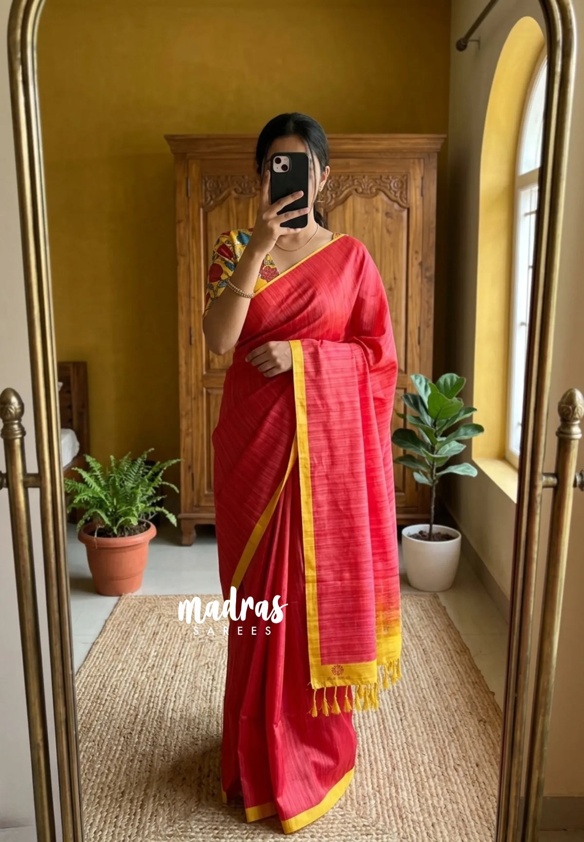 Peach Red - Yamini Paper Silk Grooves with Stripes in Body - Perfect Office Wear | Casual Wear