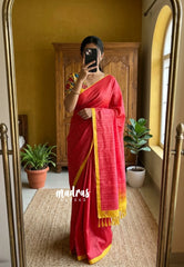 Peach Red - Yamini Paper Silk Grooves with Stripes in Body - Perfect Office Wear | Casual Wear