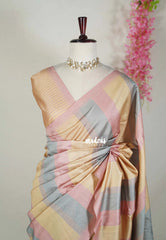 Pastel Tri-Color - Yamini Paper Silk Saree with Stripes - Workwear Classic | Casual Wear