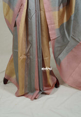 Pastel Tri-Color - Yamini Paper Silk Saree with Stripes - Workwear Classic | Casual Wear