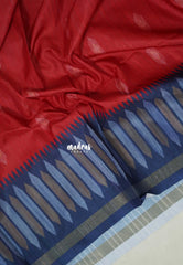 Dark Red - Yamini Paper Silk with Contrast Pallu and Blouse with Printed Ikkat Buttas - Perfect Office Wear | Casual Wear