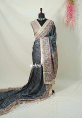 Lead Grey - Yamini Paper Silk Lines in Body with Printed Patola Border - Perfect Office Wear | Casual Wear