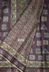 Muted Purple - Roopa - Premium Chappa semi Tussar Silk with Cute Doodle Print - Perfect Office Wear | Casual Wear
