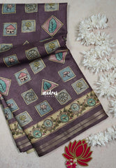 Muted Purple - Roopa - Premium Chappa semi Tussar Silk with Cute Doodle Print - Perfect Office Wear | Casual Wear