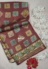 Antique Rosewood - Roopa - Premium Chappa semi Tussar Silk with Cute Doodle Print - Perfect Office Wear | Casual Wear