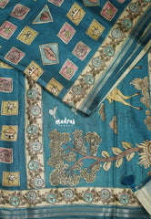 Muted Teal Blue - Roopa - Premium Chappa semi Tussar Silk with Cute Doodle Print - Perfect Office Wear | Casual Wear