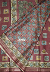 Antique Rosewood - Roopa - Premium Chappa semi Tussar Silk with Cute Doodle Print - Perfect Office Wear | Casual Wear