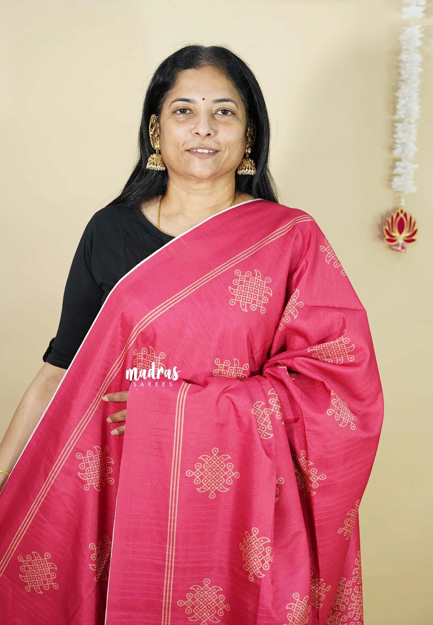 Queen's Pink - Chithiram - Soft Paper Silk Saree with Kolam prints