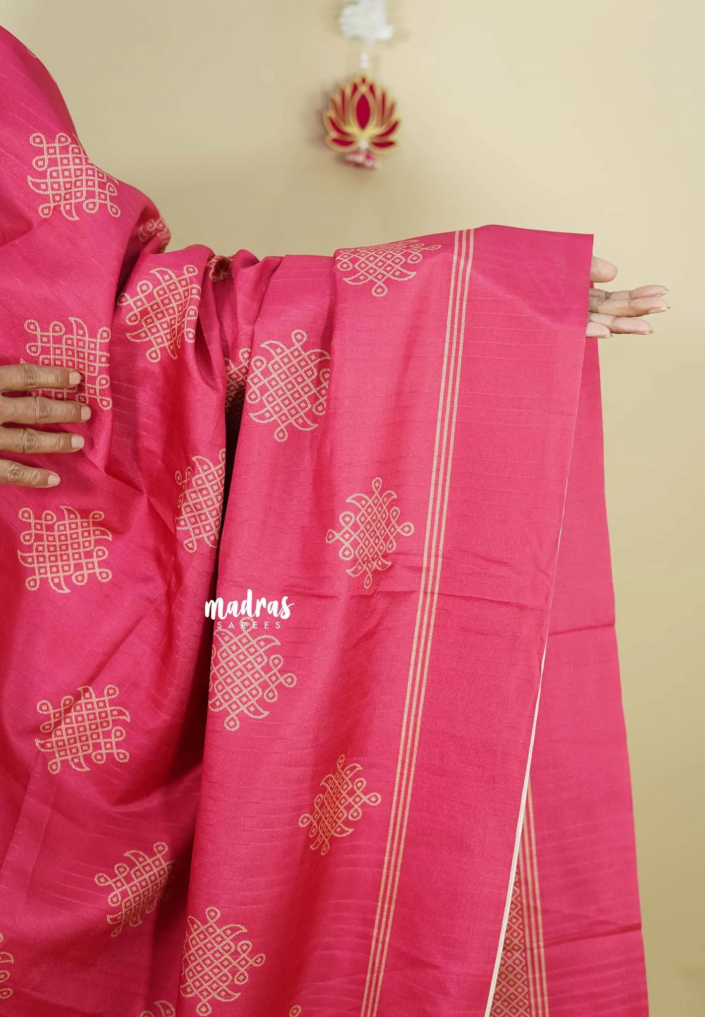 Queen's Pink - Chithiram - Soft Paper Silk Saree with Kolam prints