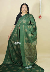 Forest Green - Chithiram - Soft Paper Silk Saree with Kolam prints