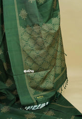 Forest Green - Chithiram - Soft Paper Silk Saree with Kolam prints