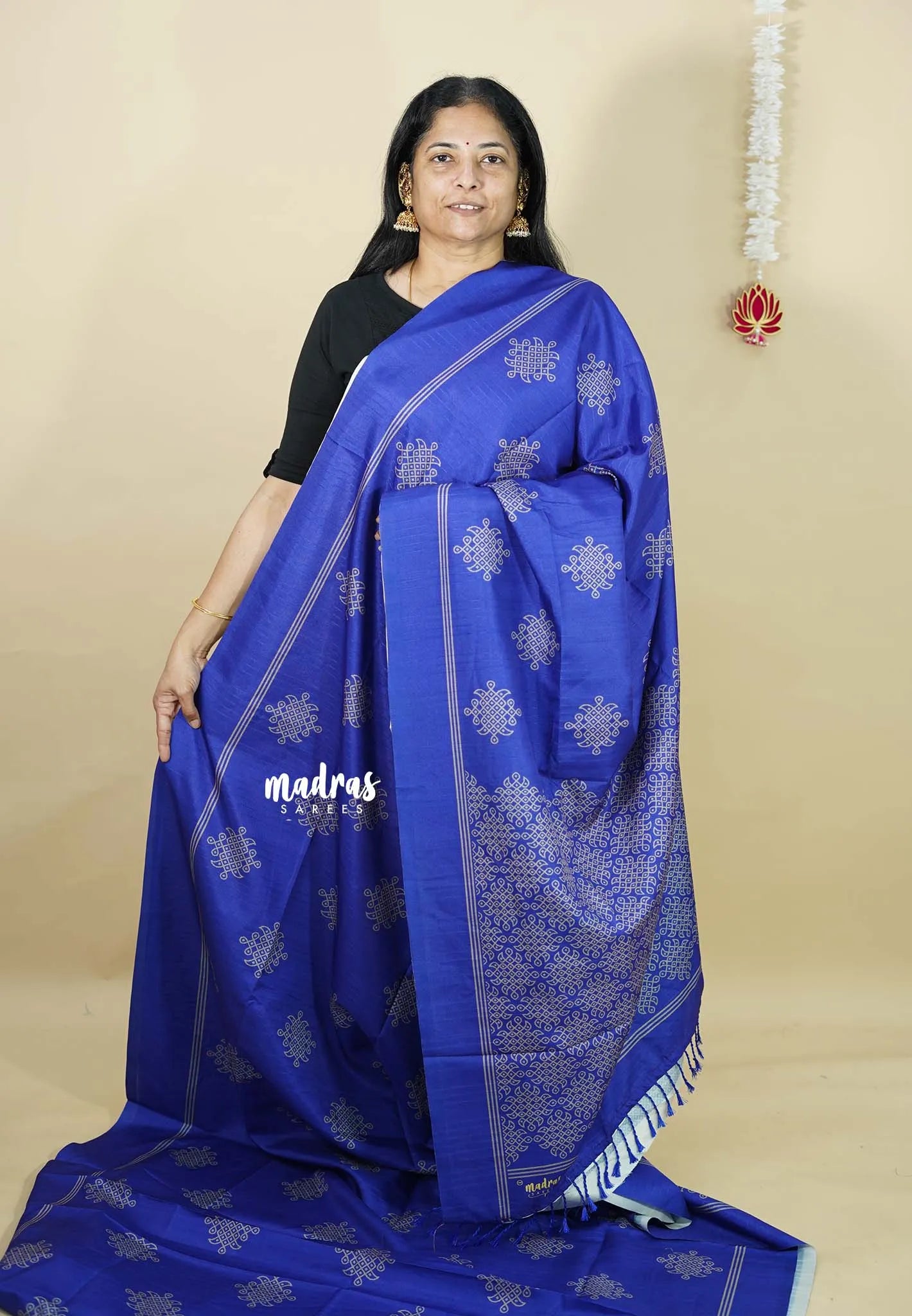 (PRE-BOOKING) MS Blue - Chithiram - Soft Paper Silk Saree with Kolam prints