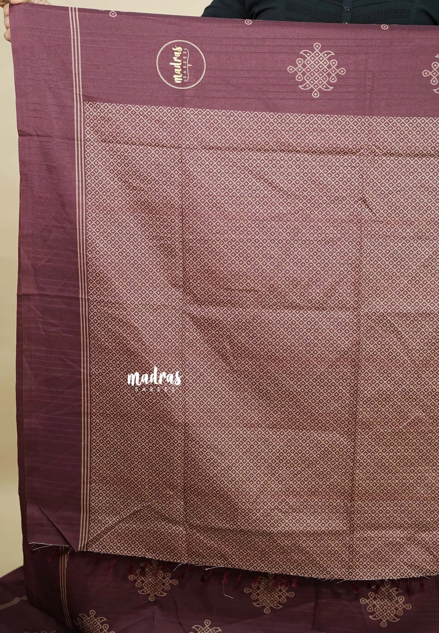 Wine Brown - Chithiram - Soft Paper Silk Saree with Kolam prints