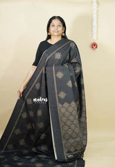 Black - Chithiram - Soft Paper Silk Saree with Kolam prints