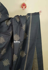 Black - Chithiram - Soft Paper Silk Saree with Kolam prints