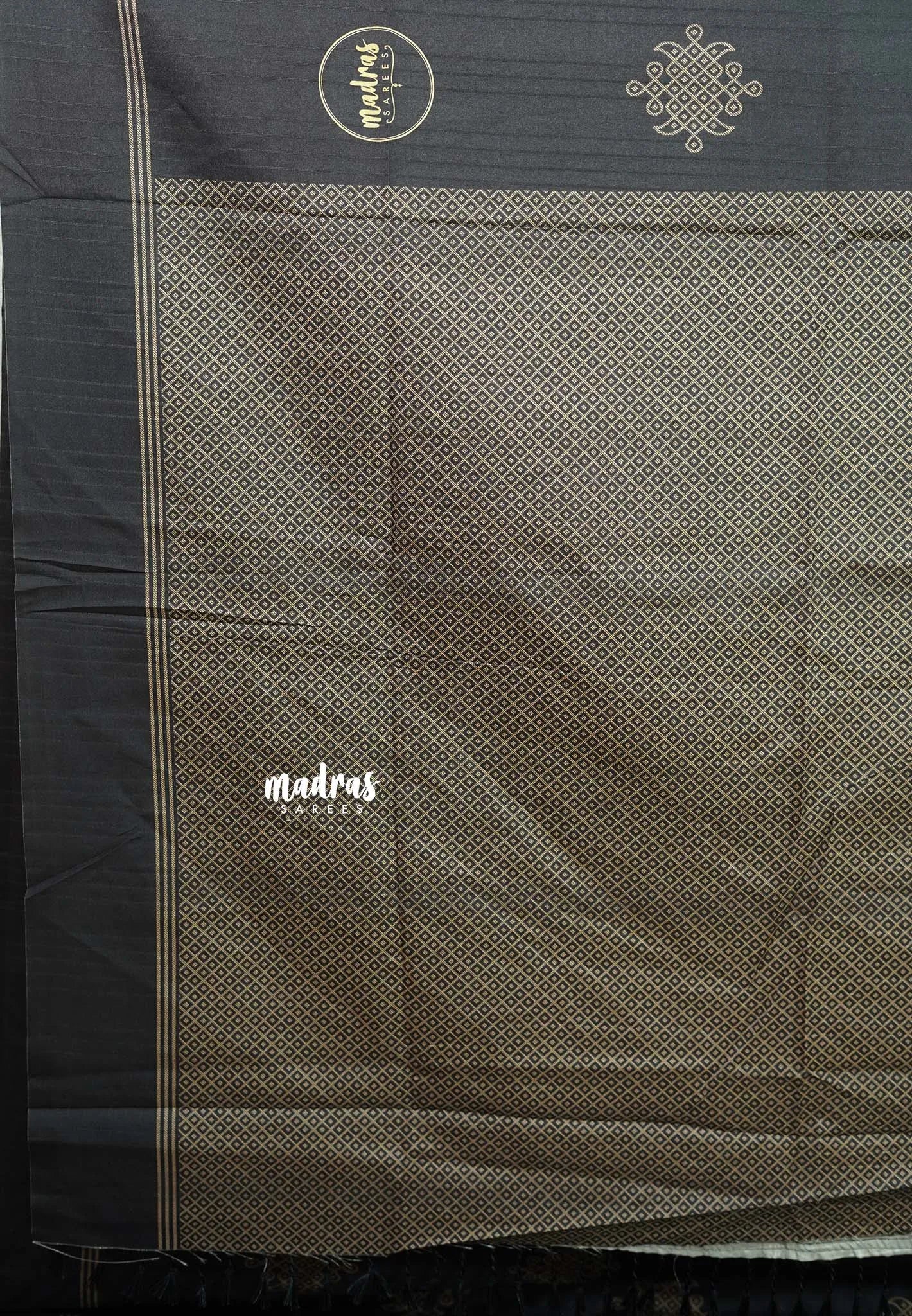 Black - Chithiram - Soft Paper Silk Saree with Kolam prints