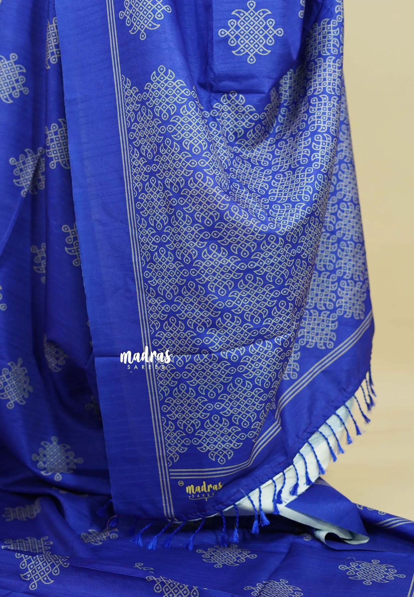 (PRE-BOOKING) MS Blue - Chithiram - Soft Paper Silk Saree with Kolam prints