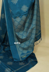 Teal Blue - Chithiram - Soft Paper Silk Saree with Kolam prints