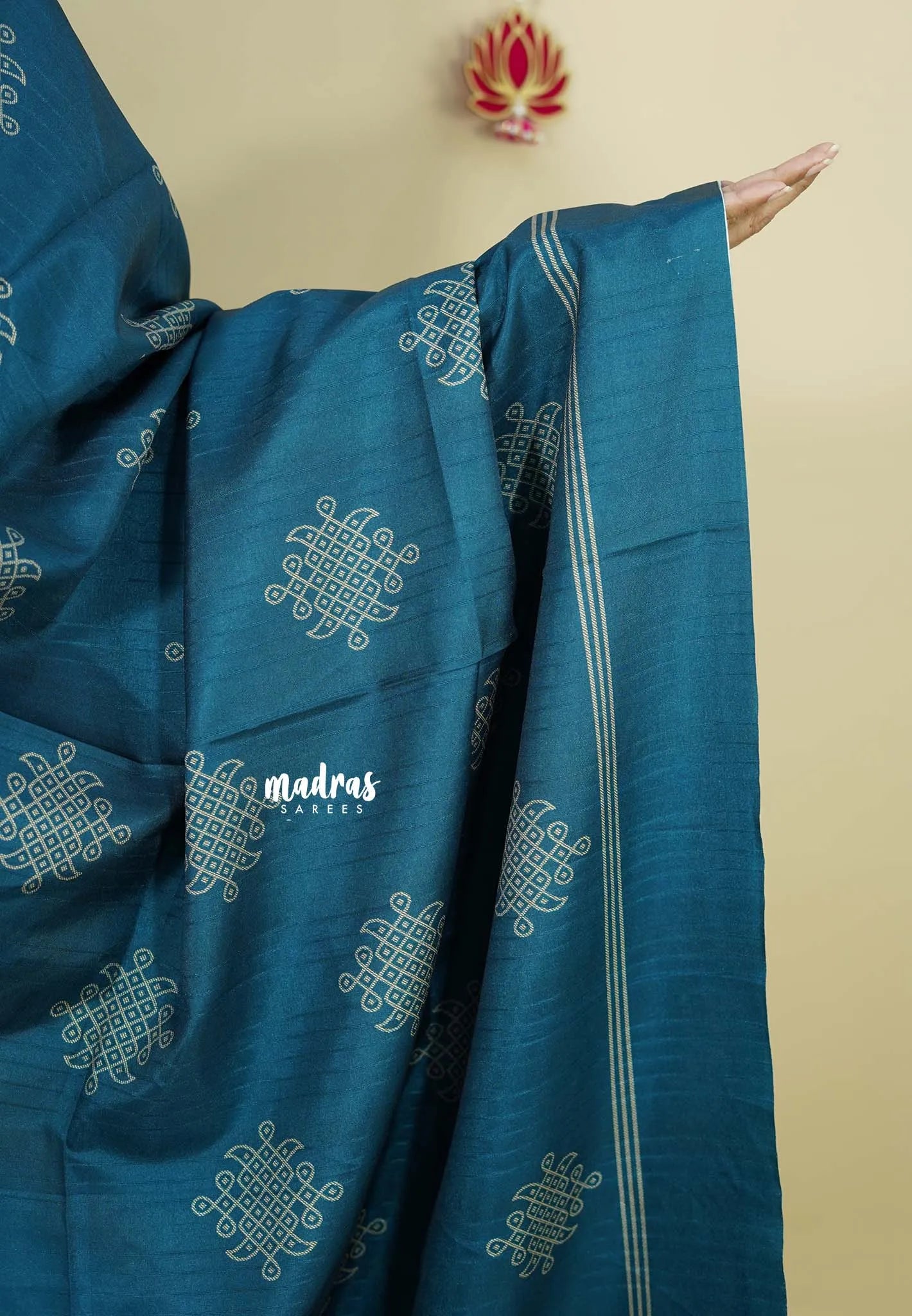 Teal Blue - Chithiram - Soft Paper Silk Saree with Kolam prints