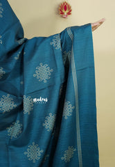 Teal Blue - Chithiram - Soft Paper Silk Saree with Kolam prints