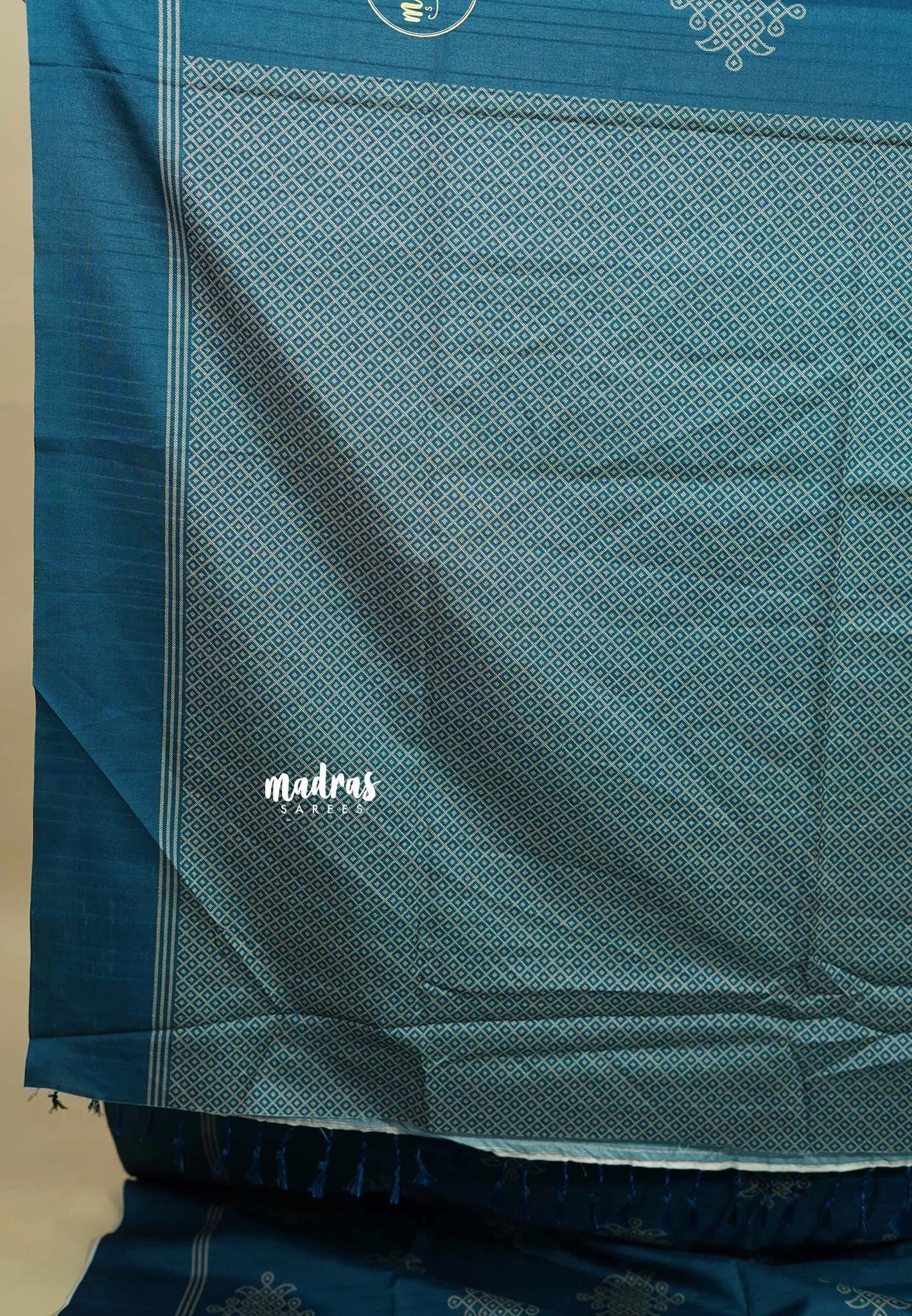 Teal Blue - Chithiram - Soft Paper Silk Saree with Kolam prints