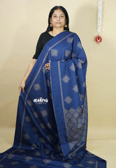 Navy Blue - Chithiram - Soft Paper Silk Saree with Kolam prints