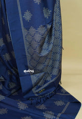 Navy Blue - Chithiram - Soft Paper Silk Saree with Kolam prints
