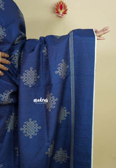 Navy Blue - Chithiram - Soft Paper Silk Saree with Kolam prints