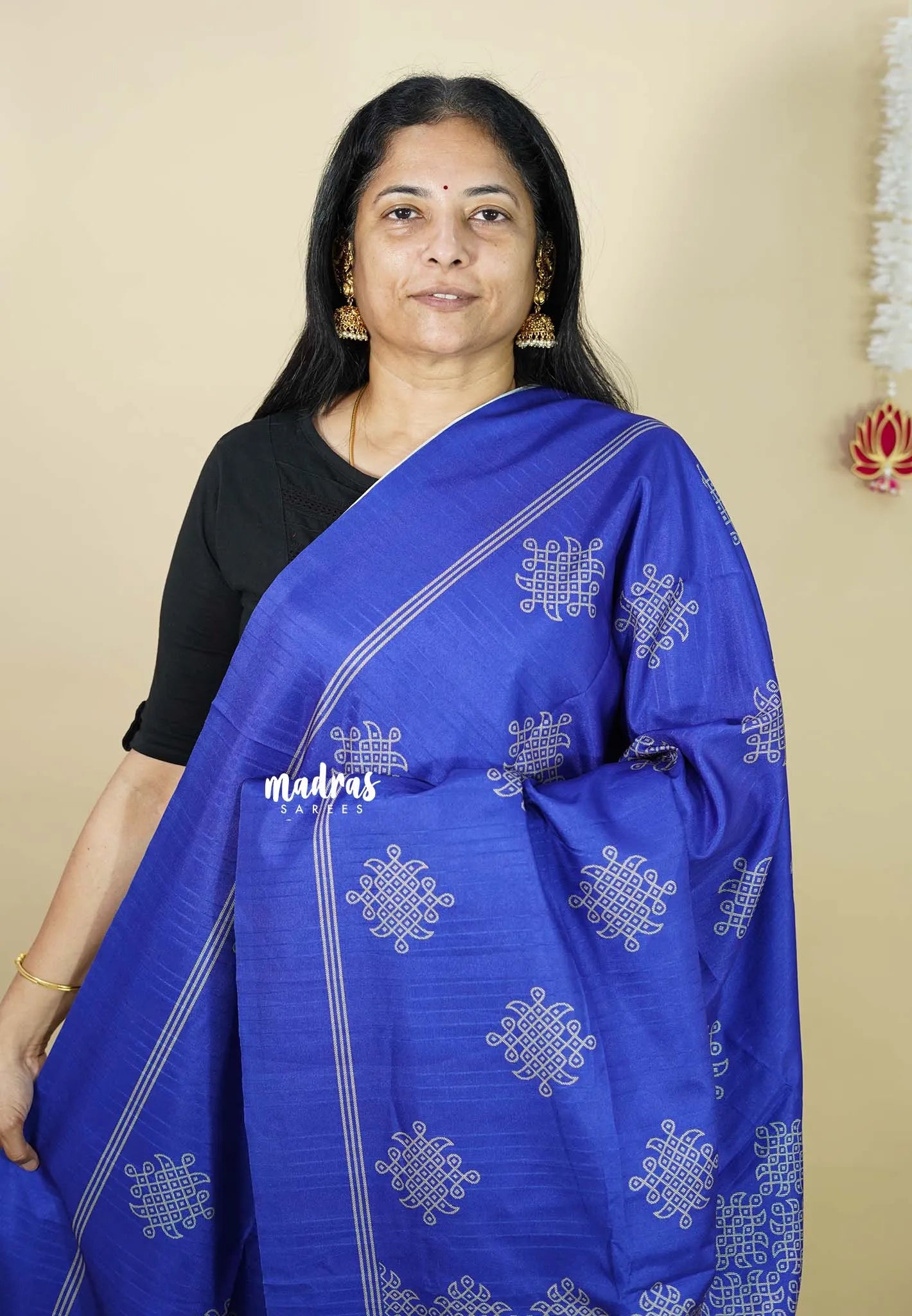 (PRE-BOOKING) MS Blue - Chithiram - Soft Paper Silk Saree with Kolam prints