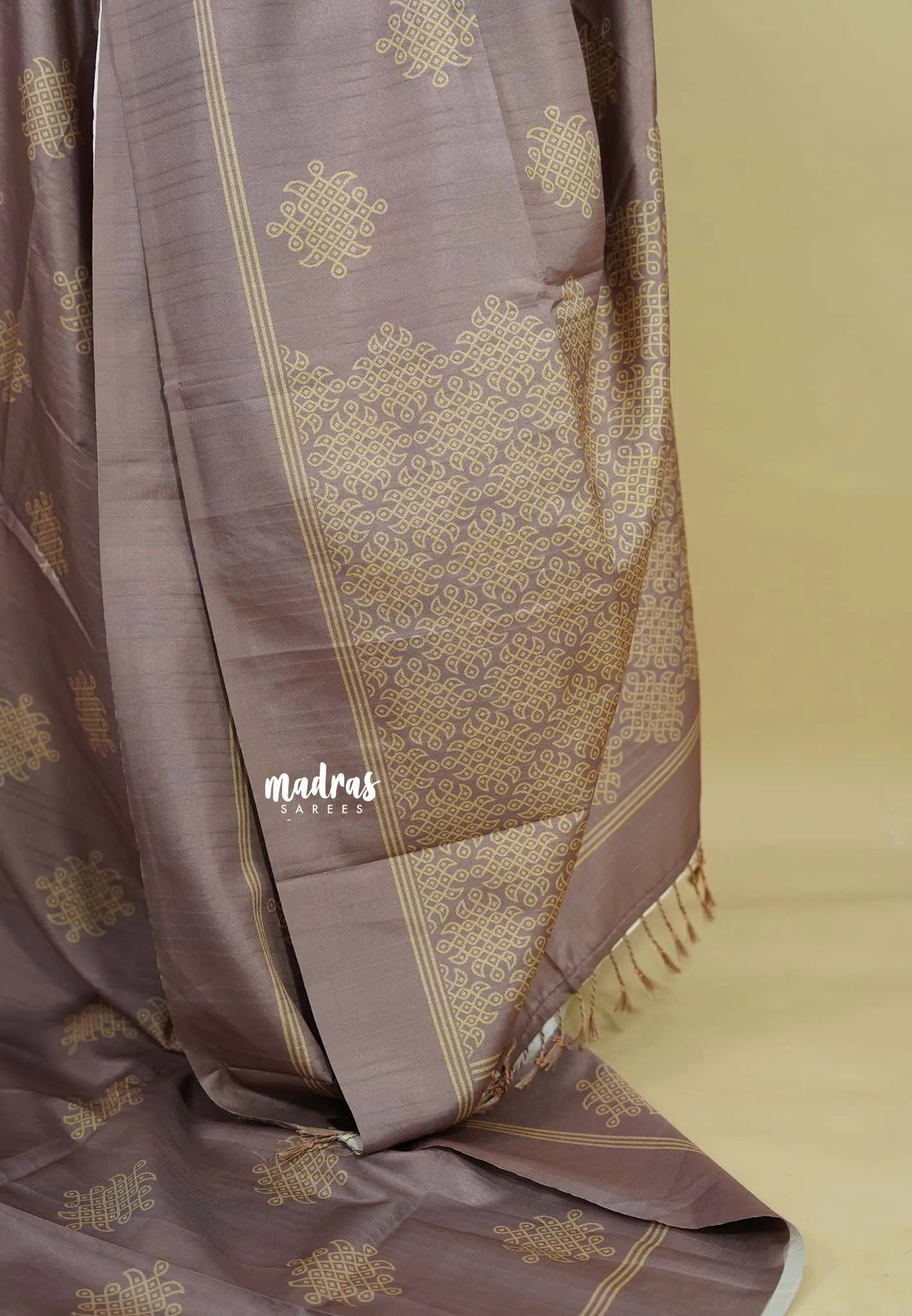 Mauve Taupe - Chithiram - Soft Paper Silk Saree with Kolam prints
