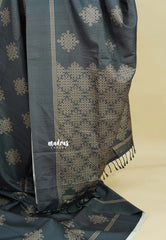 Dark Grey - Chithiram - Soft Paper Silk Saree with Kolam prints