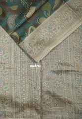 Multicolor with Teal - Yamini Paper Silk with Moden Prints with Zari Style Printed Border - Perfect Office Wear | Casual Wear