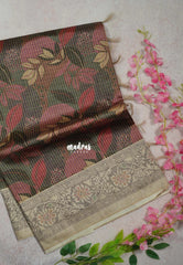 Multicolor with Rosewood Bloom - Yamini Paper Silk with Moden Prints with Zari Style Printed Border - Perfect Office Wear | Casual Wear