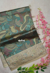 Multicolor with Teal - Yamini Paper Silk with Moden Prints with Zari Style Printed Border - Perfect Office Wear | Casual Wear