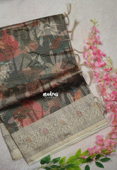 Multicolor with Mocha Brown - Yamini Paper Silk with Moden Prints with Zari Style Printed Border - Perfect Office Wear | Casual Wear