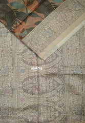 Multicolor with Bronze Bloom - Yamini Paper Silk with Moden Prints with Zari Style Printed Border - Perfect Office Wear | Casual Wear